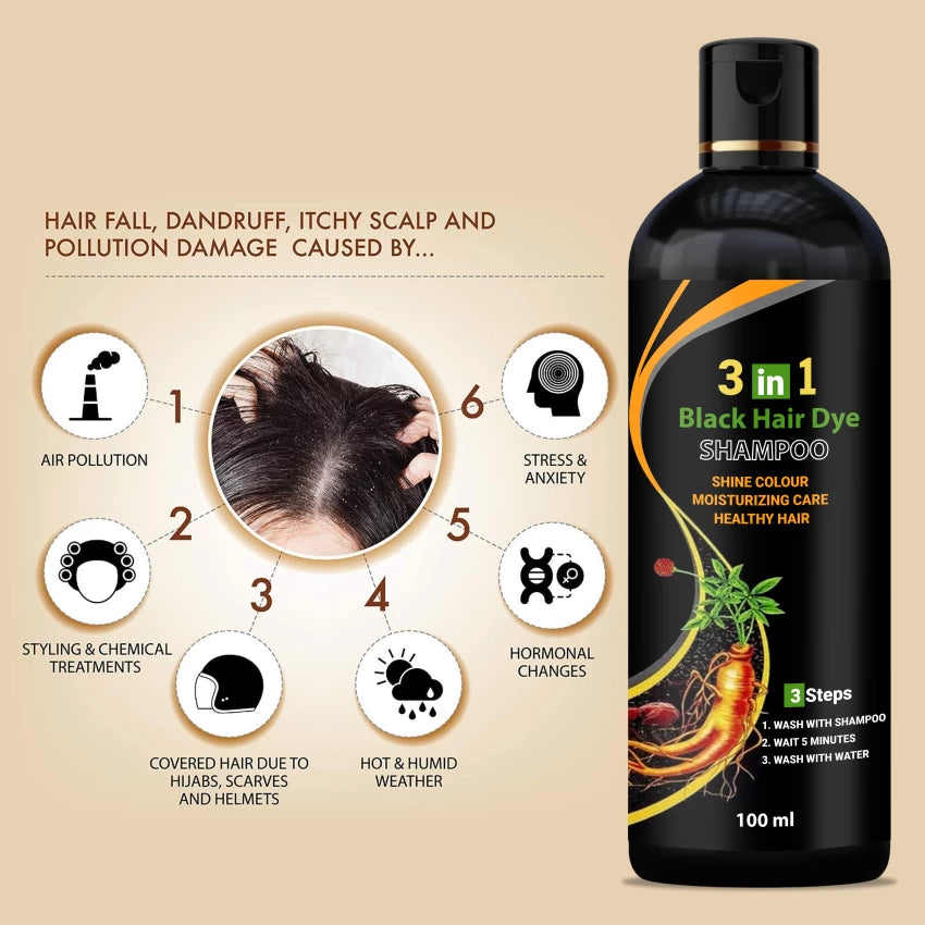 Hair Dye Shampoo 3 In 1 Quality Enriched with State Hair Shampoo (Pock 2)